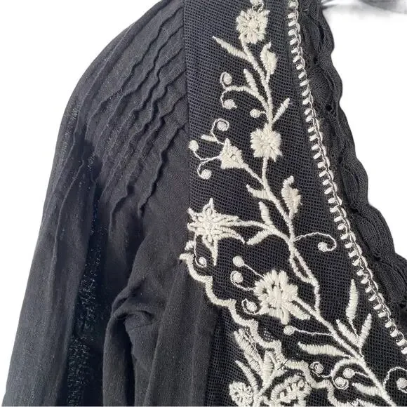 Anthropologie Long Sleeve Black Embroidered Lace Trim Swing Dress size XXS - Picture 6 of 11